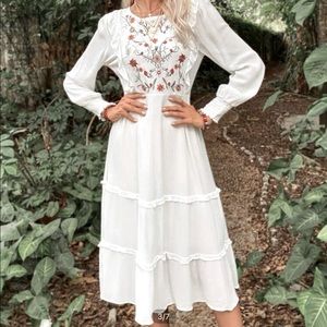 White floral midi dress